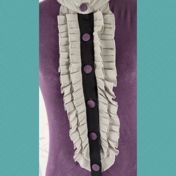 Twelve by Twelve Ruffle Button Front Knit High Neck Blouse Whimsigoth Academia - Picture 2 of 5